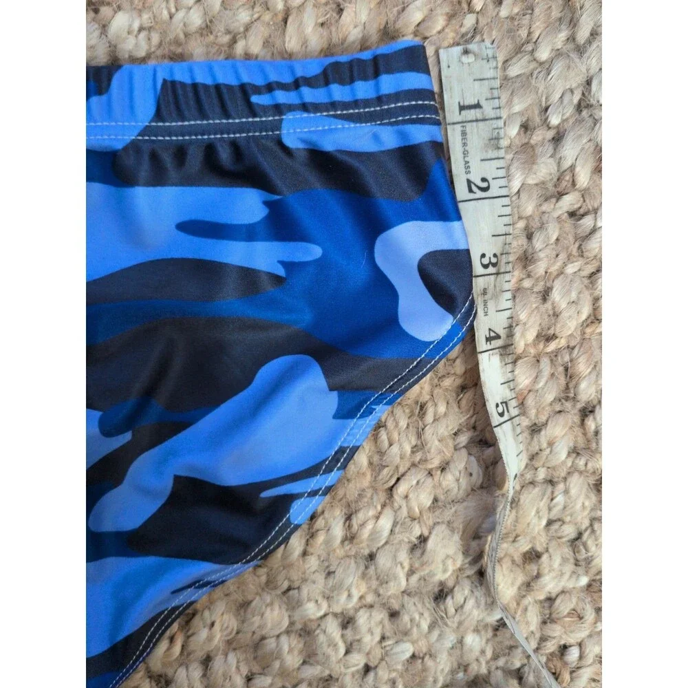 Men's Blue Camo Swim Brief Pocket Drawstring SM/Med NWOT